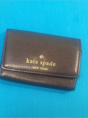 kate spade Black and Cream Leather Snap Card Holder Wallet